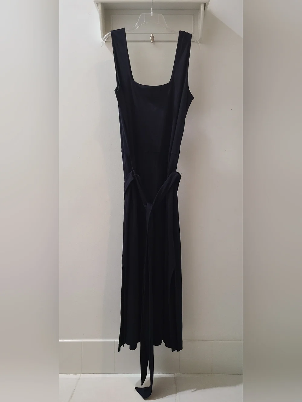 Vince Black Pima Cotton Square Neck Sleeveless Midi Dress Sz XL